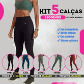 Kit 5 Calças Legging + Tops Brinde - Aumenta Bumbum e Afina Cintura - PROMOÇÃO QUEIMA DE ESTOQUE