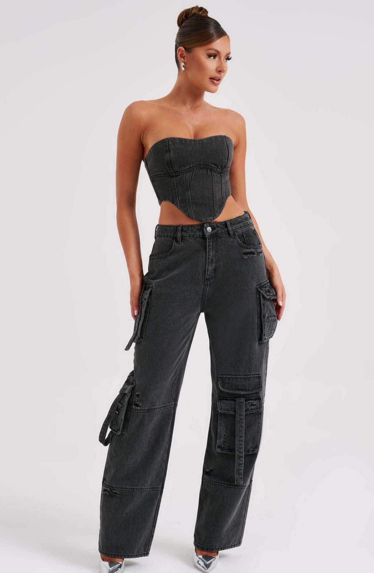 Conjunto Jeans de Cropped e Cargo Allure