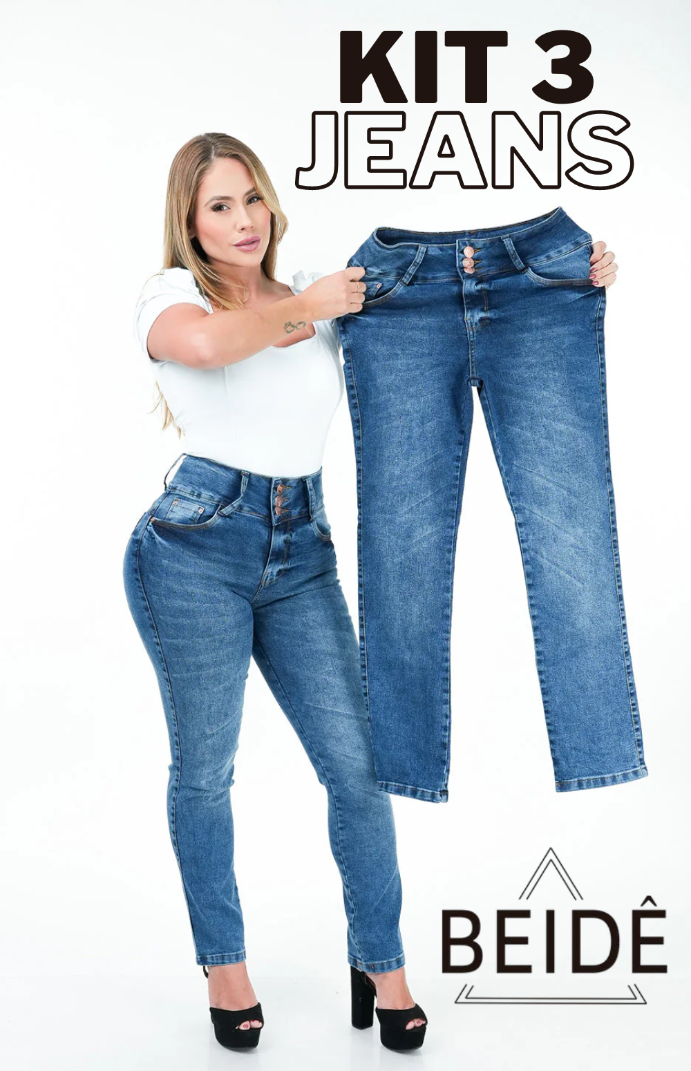 SUPER PROMOÇÃO: KIT 3 CALÇA JEANS - RETA CHAPA BARRIGA