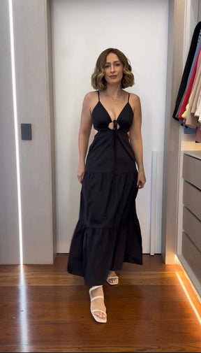 Vestido Midi Evasê Amarração Liso